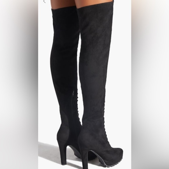 JustFab faux suede lace-up over-the-knee boots. 4.75” heel - Picture 4 of 4